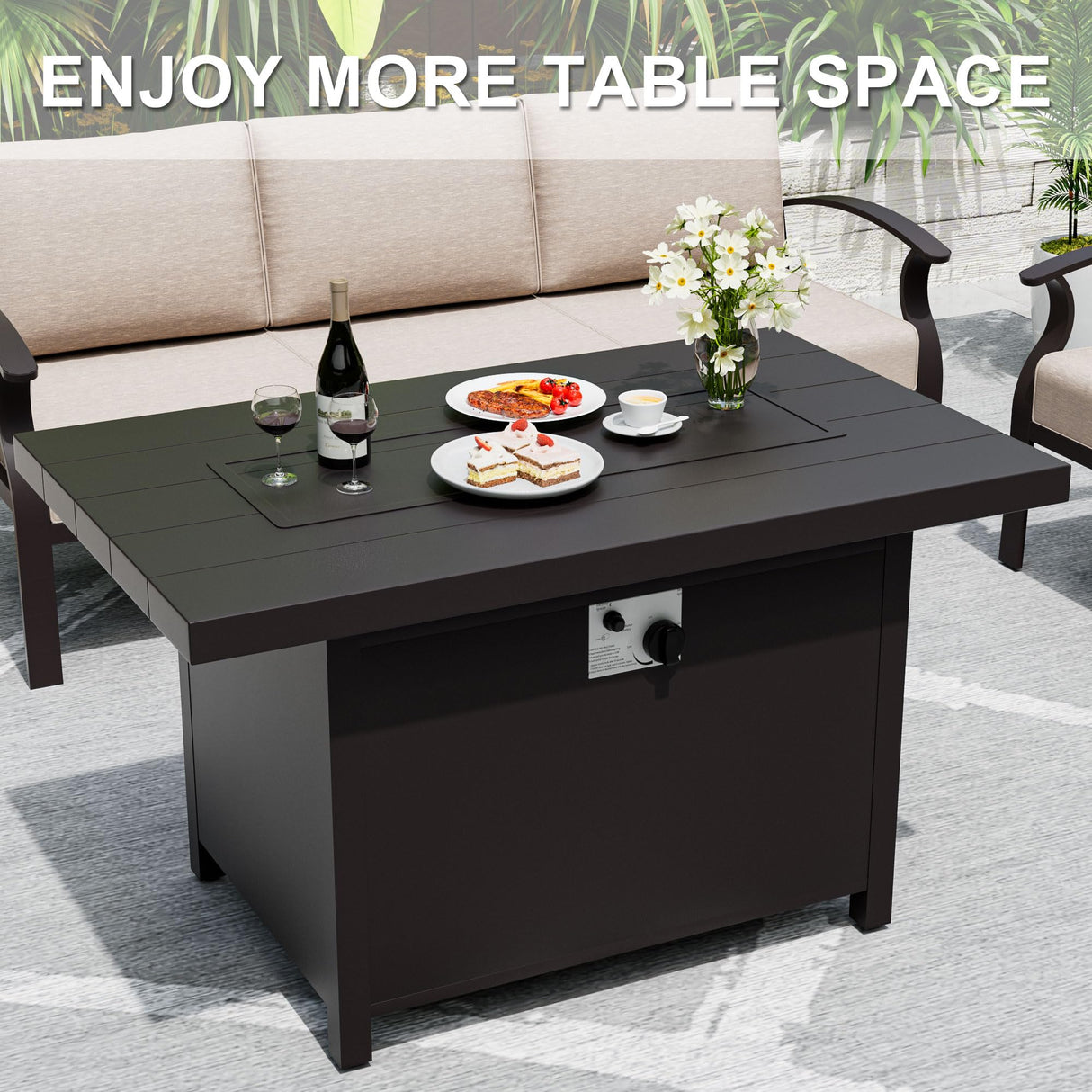 Gotland Outdoor Aluminum Patio Furniture Set with Fire Pit Table, 5 Pieces Metal Patio Furniture with 2 Swivel Rocking Chairs Waterproof 5.1'' Seat Cushions, for Garden Balcony Porch Gotland