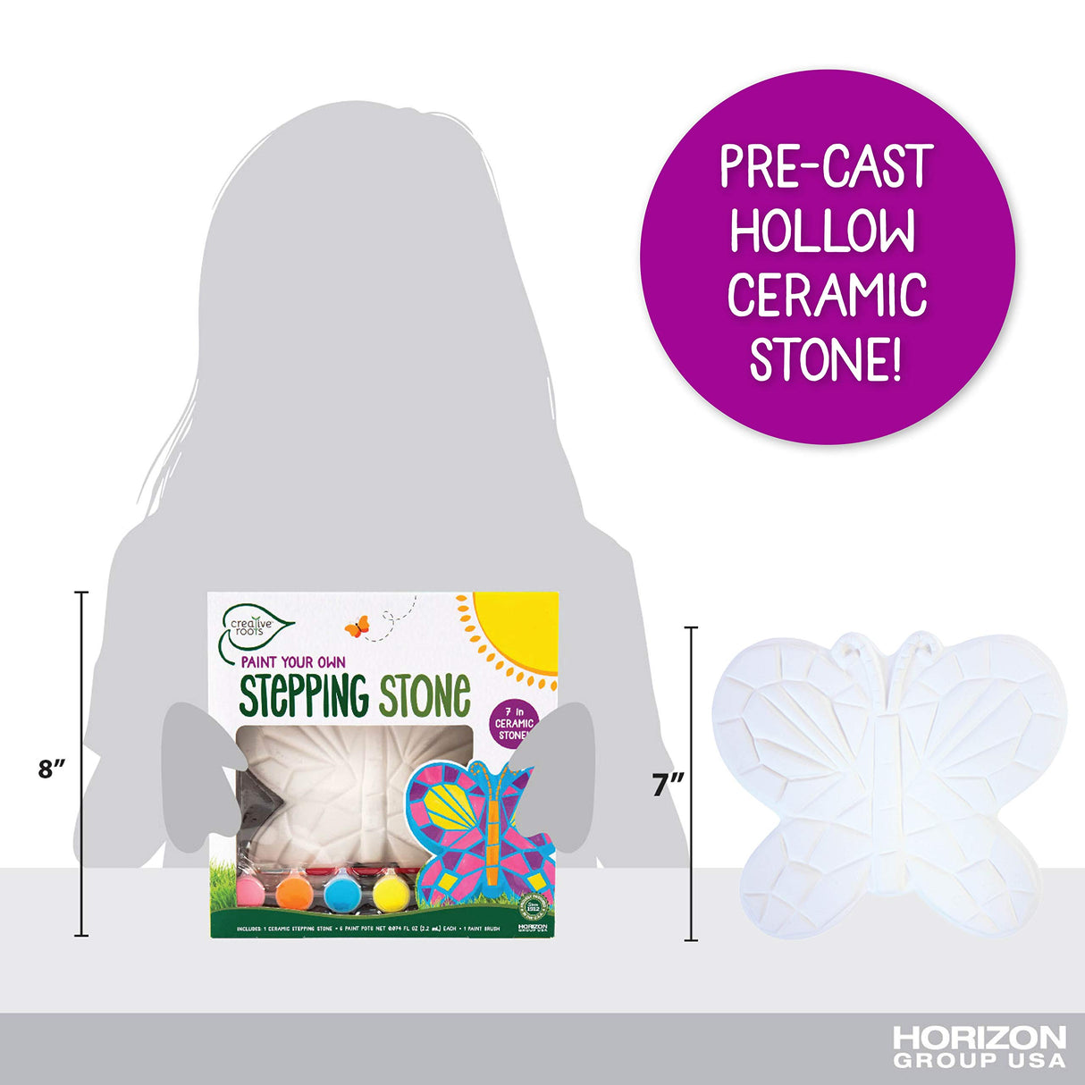 Creative Roots Mosaic Butterfly Stepping Stone Kit, Includes 7-Inch Ceramic Stepping Stone & 6 Vibrant Paints, Paint Your Own Stepping Stone, DIY Stepping Stone for Kids Ages 8+ White Creative Roots