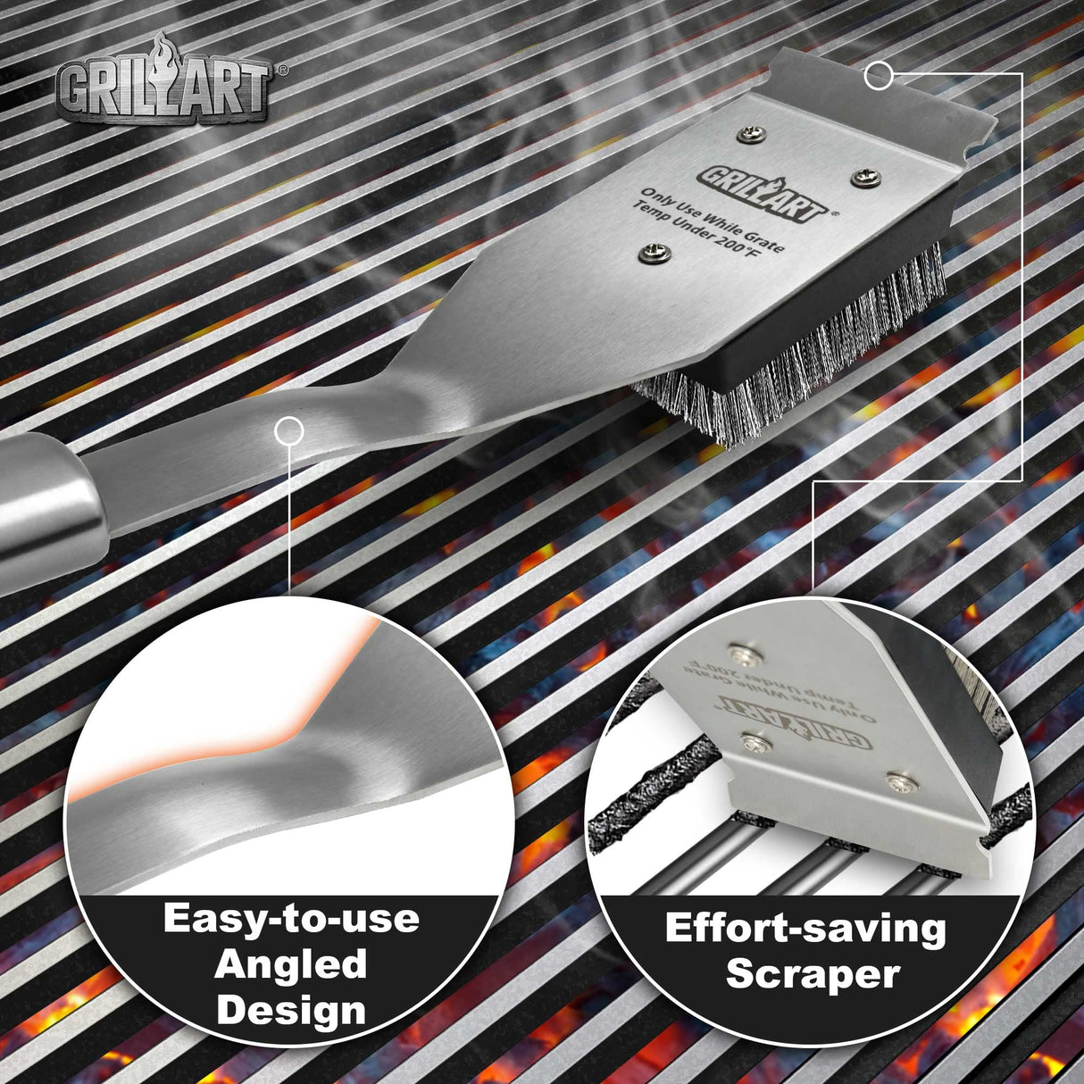 GRILLART Grill Brush and Scraper, Wire BBQ Grill Brush for Outdoor Grill, 16.5” Grill Cleaning Brush BBQ Grill Accessories, Safe Grill Cleaner Brush-Ideal Gift for Men/Dad BBQ Brush for Grill Cleaning GRILLART