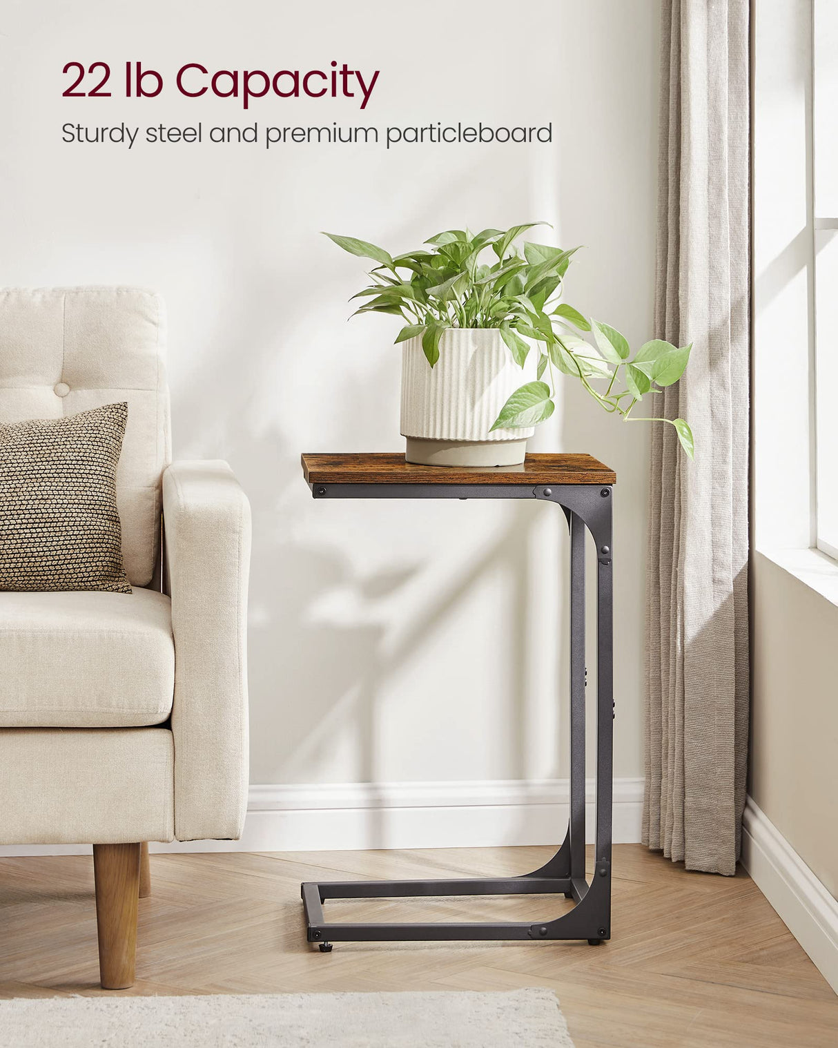 VASAGLE C-Shaped End Table Set of 2, Small Side Table for Couch, Sofa Table with Metal Frame for Living Room, Bedroom, Bedside, Rustic Brown and Black VASAGLE