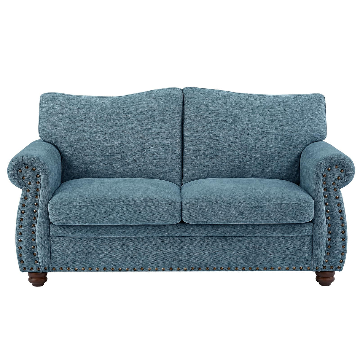 ONBRILL Nailhead Sofa, 66" Small Couch with Rolled Arms, Chenille Fabric Loveseat w/Springs Seat Cushion, Vintage Curved Back, Turned Wood Legs, Comfy Couch for Living Room, Bedroom, Farmhouse, Teal ONBRILL