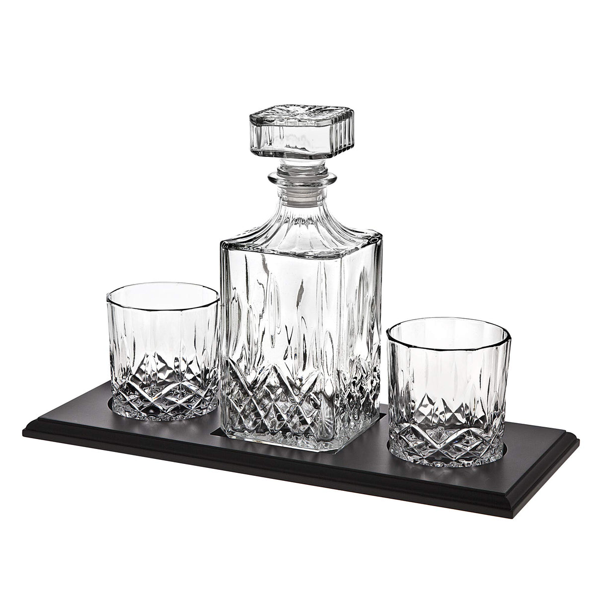 Godinger Whiskey Decanter and Glasses Barware Set, for Liquor Scotch Bourbon Wine or Vodka - Includes 2 Whisky Glasses on Wooden Display Tray Clear Godinger