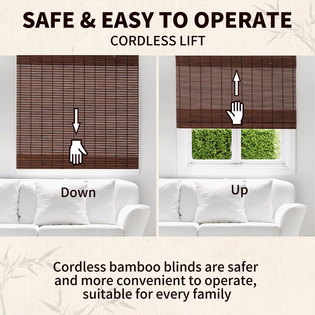 Alimoo Natural Weave Cordless Bamboo Roll-Up Shades for Windows - 24W x 72L Alimoo