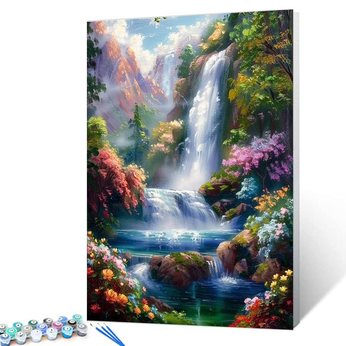 Aihonmin Autumn Forest Paint by Numbers Waterfallat Sunlight Paint by Numbers Kits for Adult Beginners,Tranquility Fall Scenery Painting Kits Home Wall Decor Art Crafts Without Framed 16''W x 20''H Aihonmin