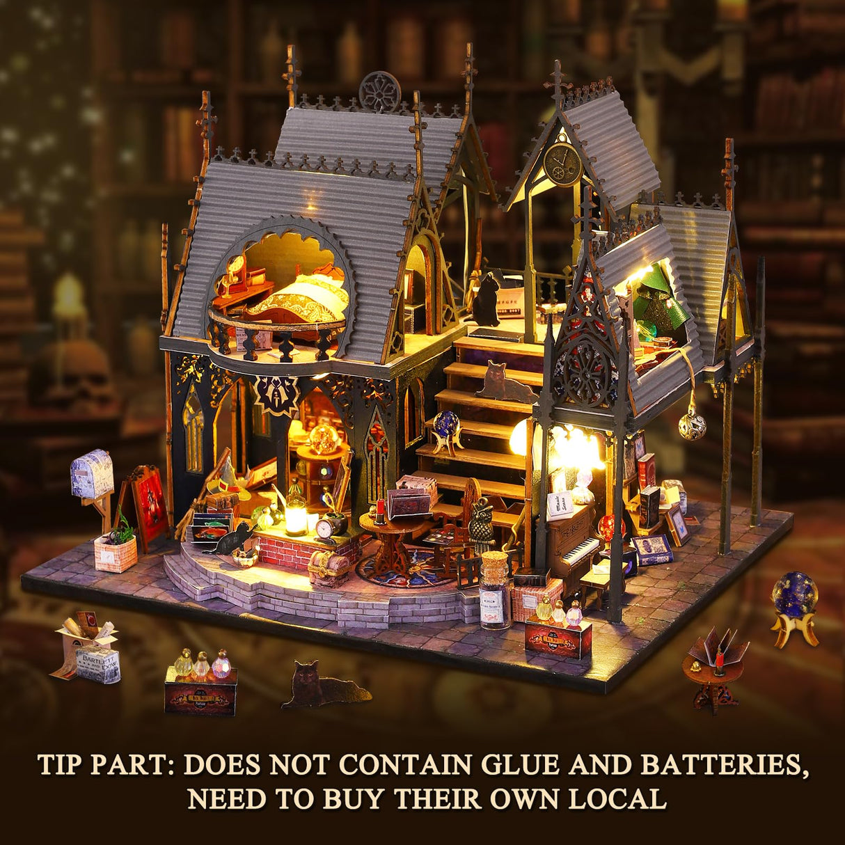 DIY Miniature House Kit, Tiny for Adults to Build, 3D Wooden Puzzles Dollhouse Bookshelf Insert Decor Alley-Creativity Kit with LED Light for Family and Friends (Luna's Magic House) FLYINTOYS