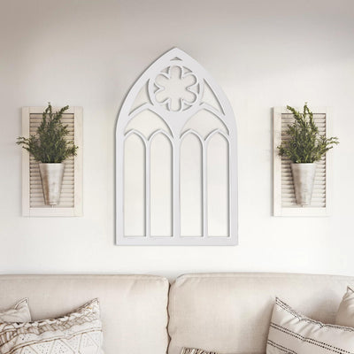 Sintosin Gothic Arched Window Frames for Wall Decor Living Room 20 X 33 Inch, Hanging Distressed White Wooden Farmhouse Window Pane, Rustic Cathedral Window Frame for Halloween Entryway
