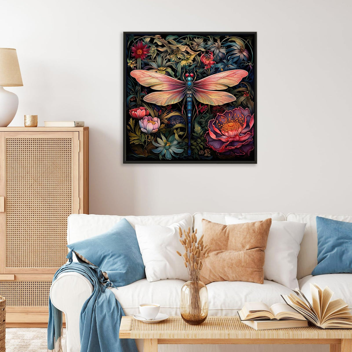 Camocin Paint by Numbers Kit for Adults - Dragonfly Adult Paint by Number Kits on Canvas Without Frame for Beginner, Flowers Oil Painting by Numbers Kit for Gift Home Wall Decor 16x16 Inch Camocin