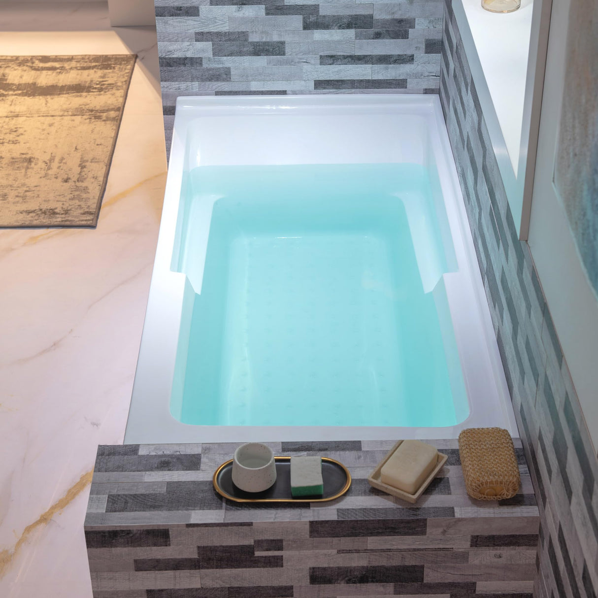 WOODBRIDGE 60" Acrylic Rectangular Alcove Soaking Bathtub in White with Right Drain, Matte Black Pop-Up Drain Included BA6030R WOODBRIDGE