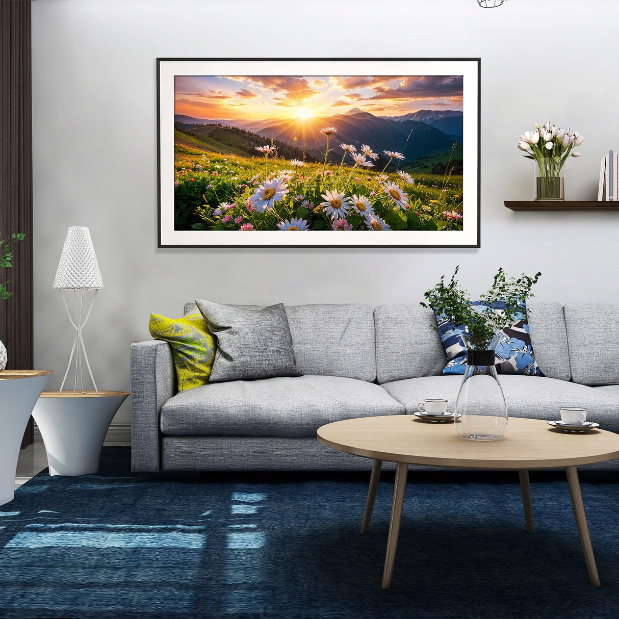 JOOZ Large Landscape Diamond Art Kits for Adults - 5D Sunset Diamond Painting Kits for Adults, DIY Full Drill Mountain Flowers Diamond Art Painting Kits, Gem Art Kits for Wall Decor 27.5x15.7 Inch JOOZ