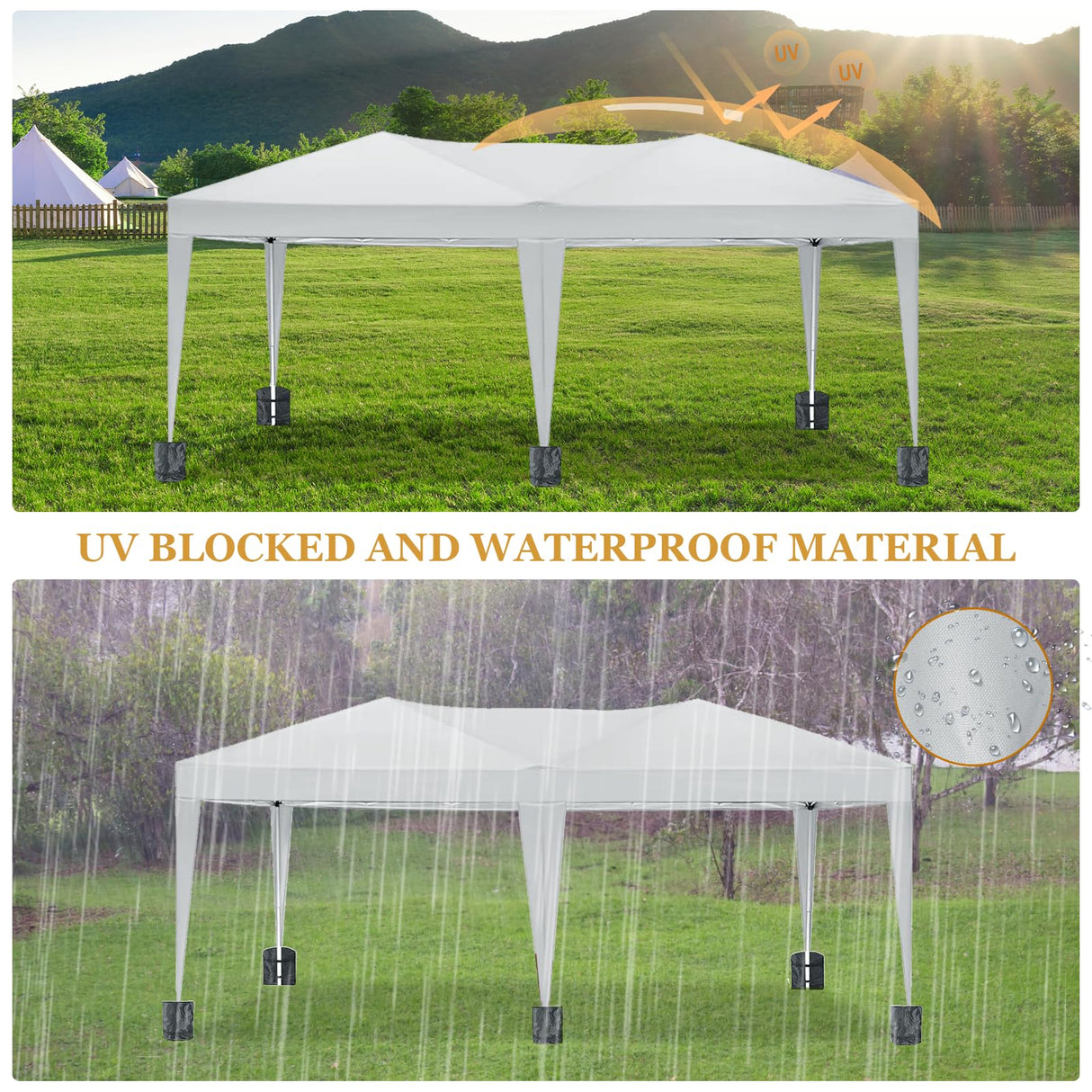 Susici 10x20 Pop Up Canopy Outdoor Tent Party Tent with 6 Sidewalls, Wedding Party Tent Outdoor Canopy Waterproof UV50 Canopy Tent Event Shelter for Parties, 6 pcs Weight Bag,Carry Bag, White susici