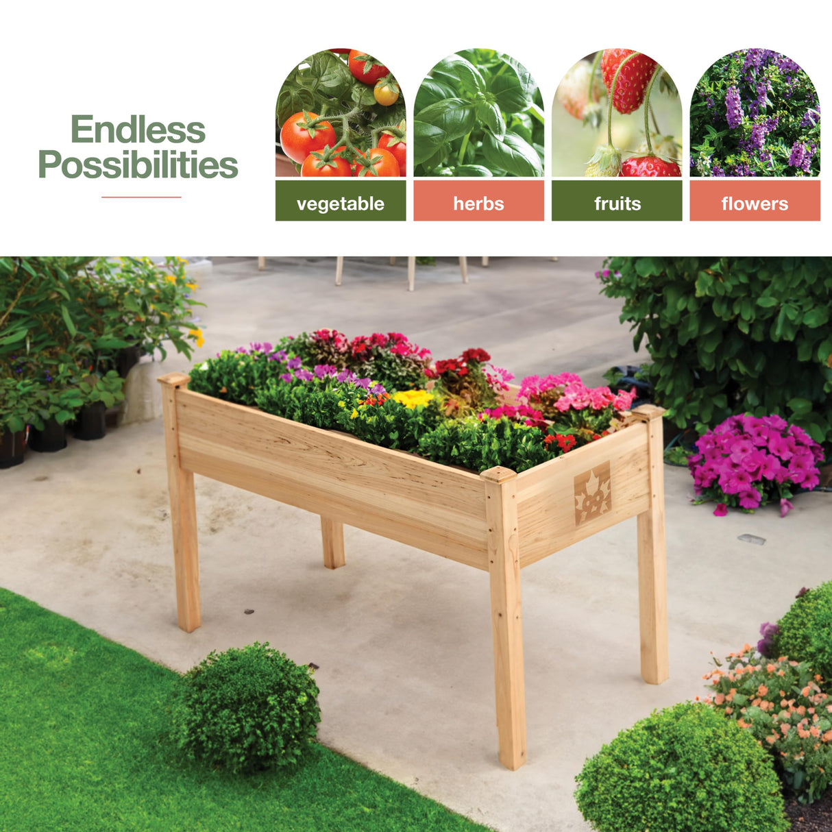 Raised Garden Bed With Legs 48x24x30" - Natural Cedar Wood Elevated Planter Box with Bed Liner for Flowers, Veggies, Herbs. Space Saver for Outdoor Patio, Deck, Balcony, Backyard. 200lb Capacity Maple99