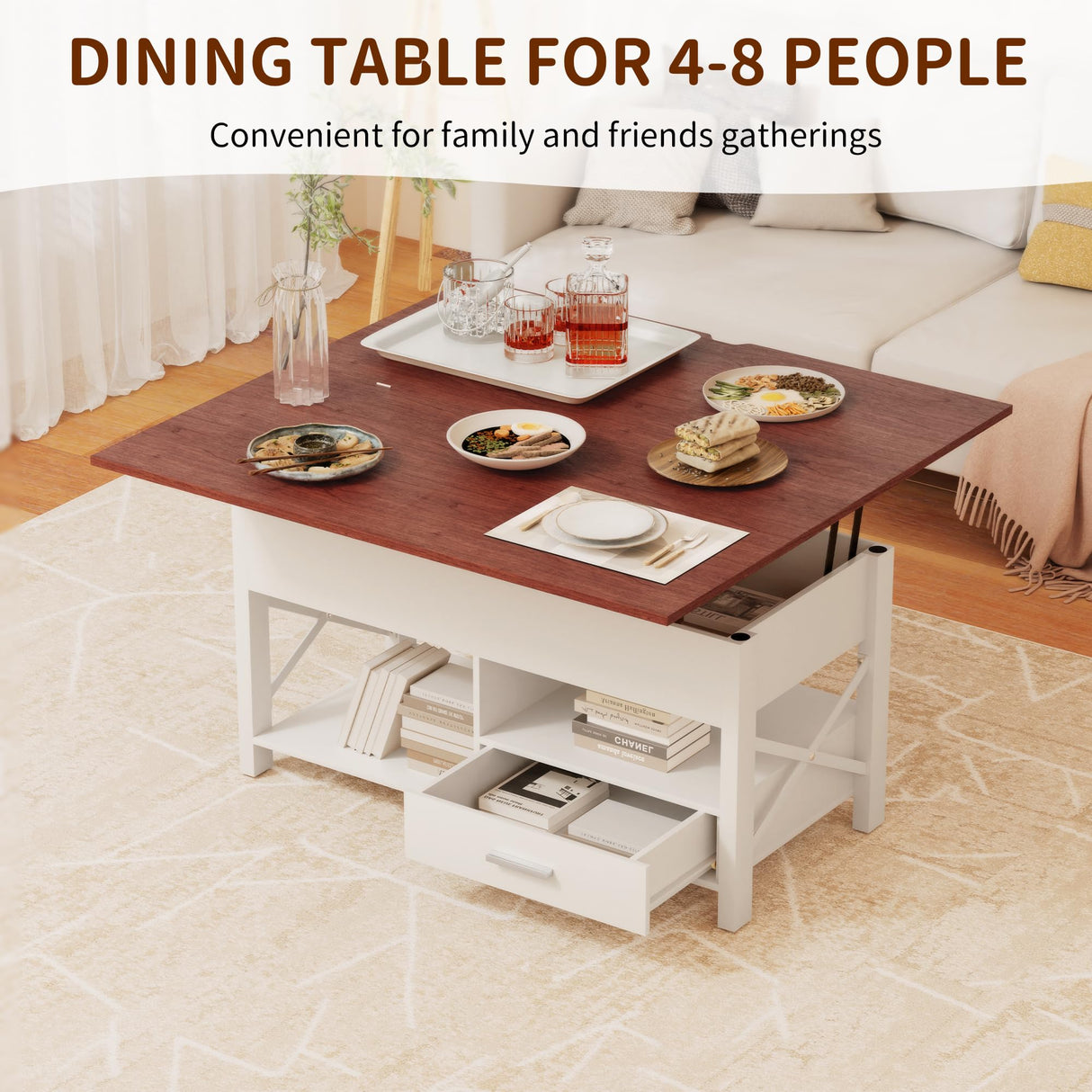 Lift Top Coffee Table, 4 in 1 Coffee Tables with Storage Cabinet for Living Room, Coffee Table with Lifting Top with Wooden Lift Tabletop, Convertible Coffee Table for Living Room,Home Office,Espresso DUDUSHIMAN