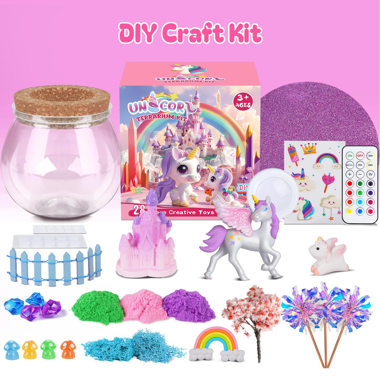RONSTONE Uni-Corn Terrarium Kit Toys for Girls - Birthday for Girls Ages 4 5 6 7 8-12 Year Old - Light Up DIY Uni-Corn Arts and Crafts for Kids RONSTONE