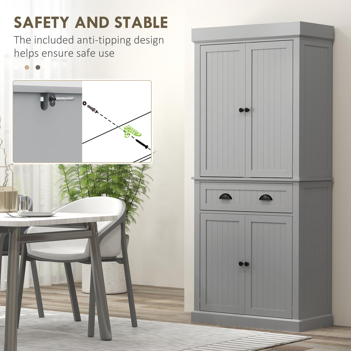 HOMCOM 71" Kitchen Pantry Cabinet with LED Motion Sensor Light, Tall Storage Cabinet with 6 Door Shelves, Drawer & Adjustable Shelves, for Living & Dining Room, Gray HOMCOM