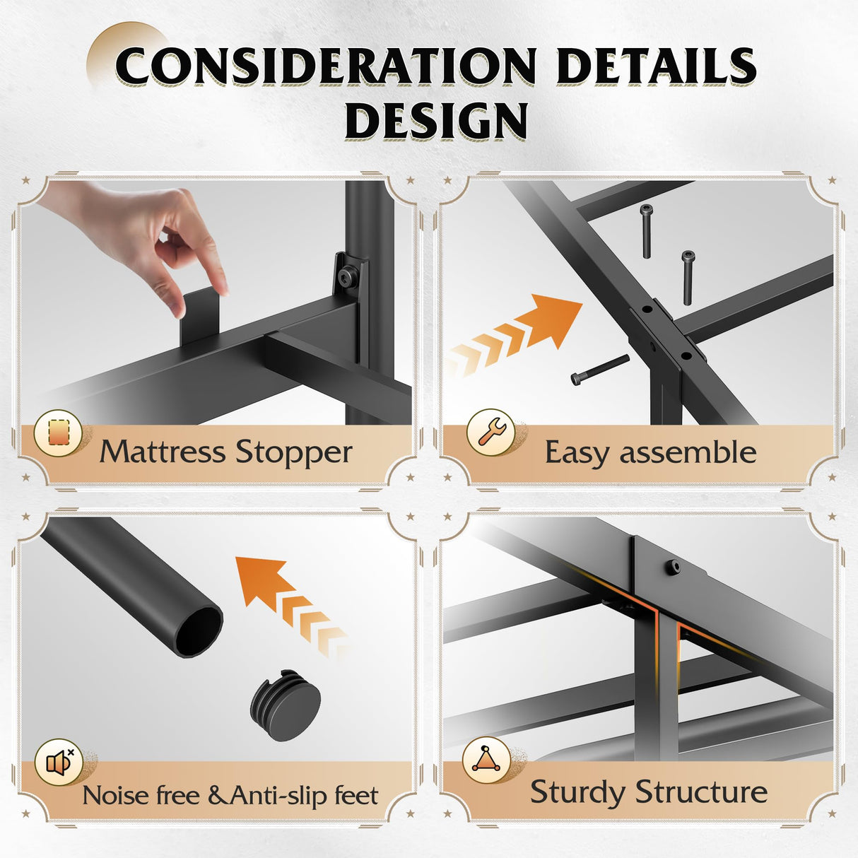 WLIVE Bed Frame King Size, King Size Bed Frame and Headboard, King Bed Frames with LED Lights and Charging Station,No Box Spring Required,Easy Assembly,Black WLIVE