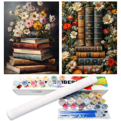 2 Pack Flower Paint by Numbers Kit for Adults, Book Paint by Numbers for Adults, DIY Adult Painting by Numbers Beginners on Canvas Acrylic for Home Wall Art Decor 12x16Inch (Rolled Package)
