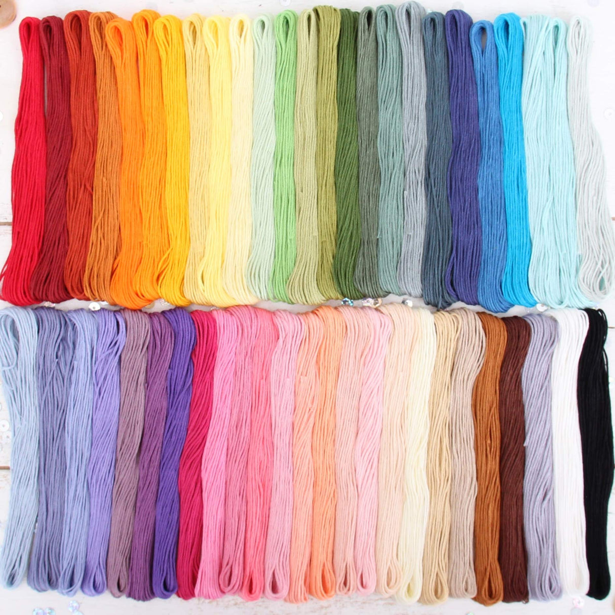 ThreadArt Huge 50 Color Premium Egyptian Long Fiber Cotton Embroidery Floss Thread Kit - Six Strand Set for Hand Embroidery, Friendship Bracelets, Cross Stitch and Crafts Threadart