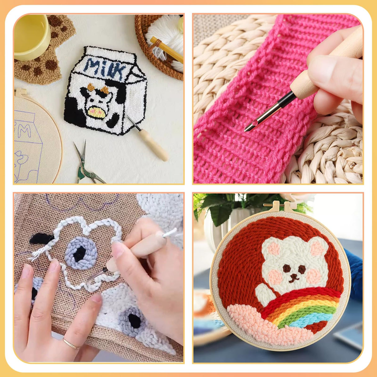 35 Pcs Punch Needle Kit, Punch Needle Tool Adjustable Punch Needle Embroidery Kits Include Wooden Handle Embroidery Pen Set, Big Eye Needles, Punch Needle Cloth - Valentines Gifts for Adults Beginne Needbrock