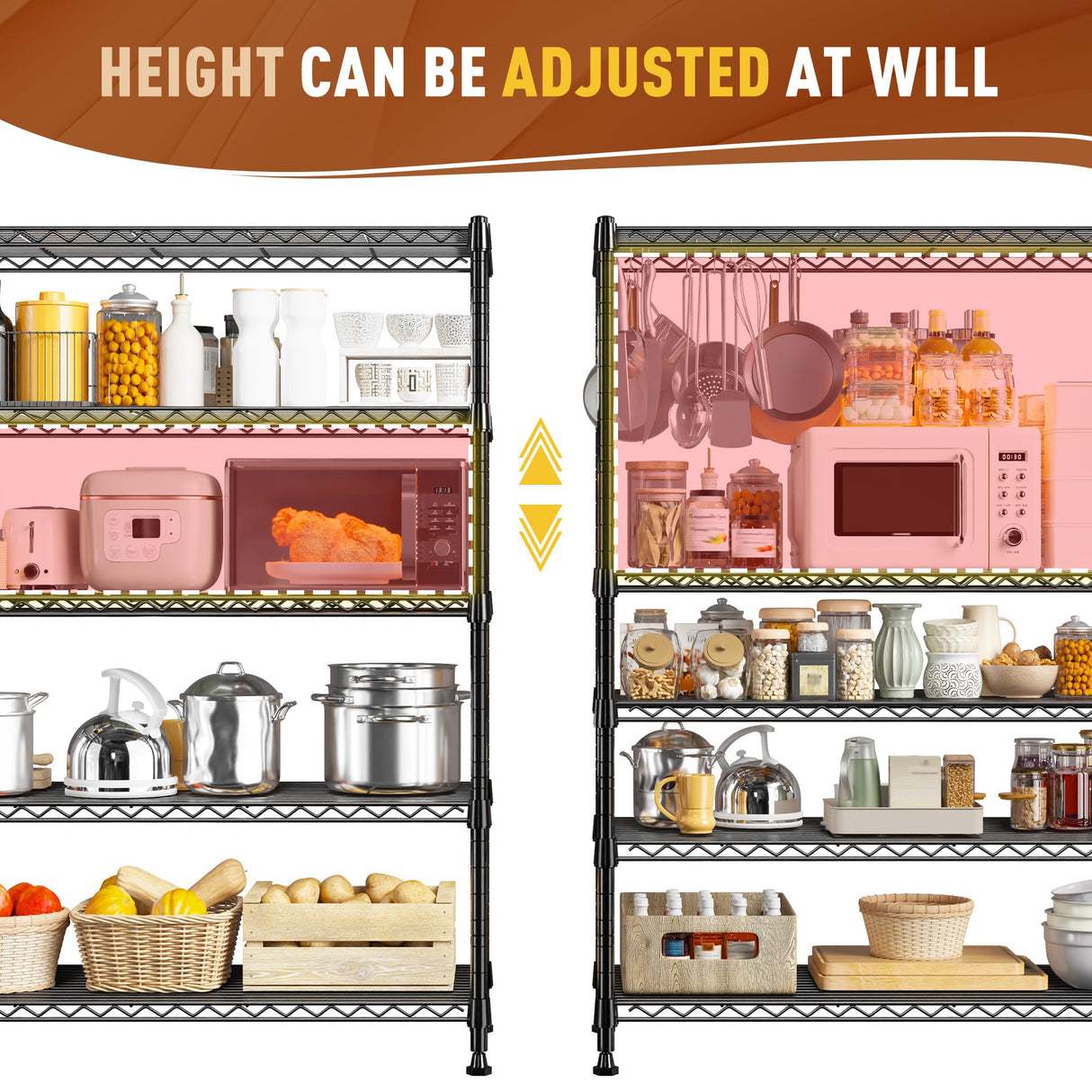 REIBII 5-Tier Wire Shelving Rack Storage Shelves Metal Shelves,1020 LBS Adjustable Heavy Duty Metal Shelving Units and Storage for Garage Pantry Bathroom 29" W X 14" D X 63" H REIBII