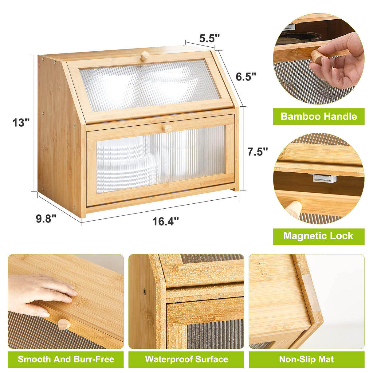 BMOSU Large Bread Box for Kitchen Countertop,Double Layer Bread Box for Kitchen Counter,Bamboo Wood Bread box Capacity Bin Kitchen Storage(Natural) BMOSU