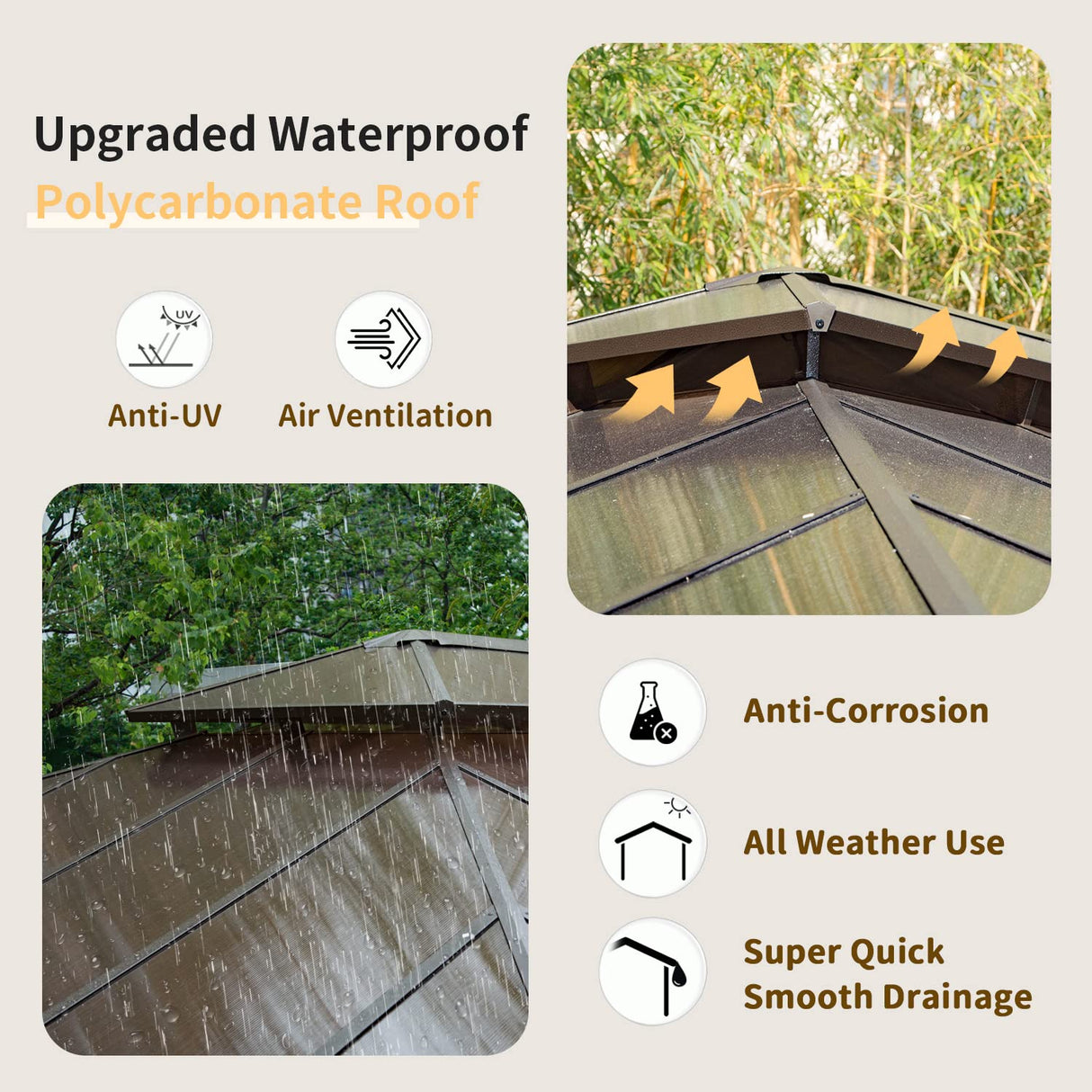 Domi 12' X 16' Hardtop Gazebo, Permanent Outdoor Gazebo with Polycarbonate Double Roof, Aluminum Gazebo Pavilion with Curtain and Net for Garden, Patio, Lawns, Deck, Backyard domi outdoor living