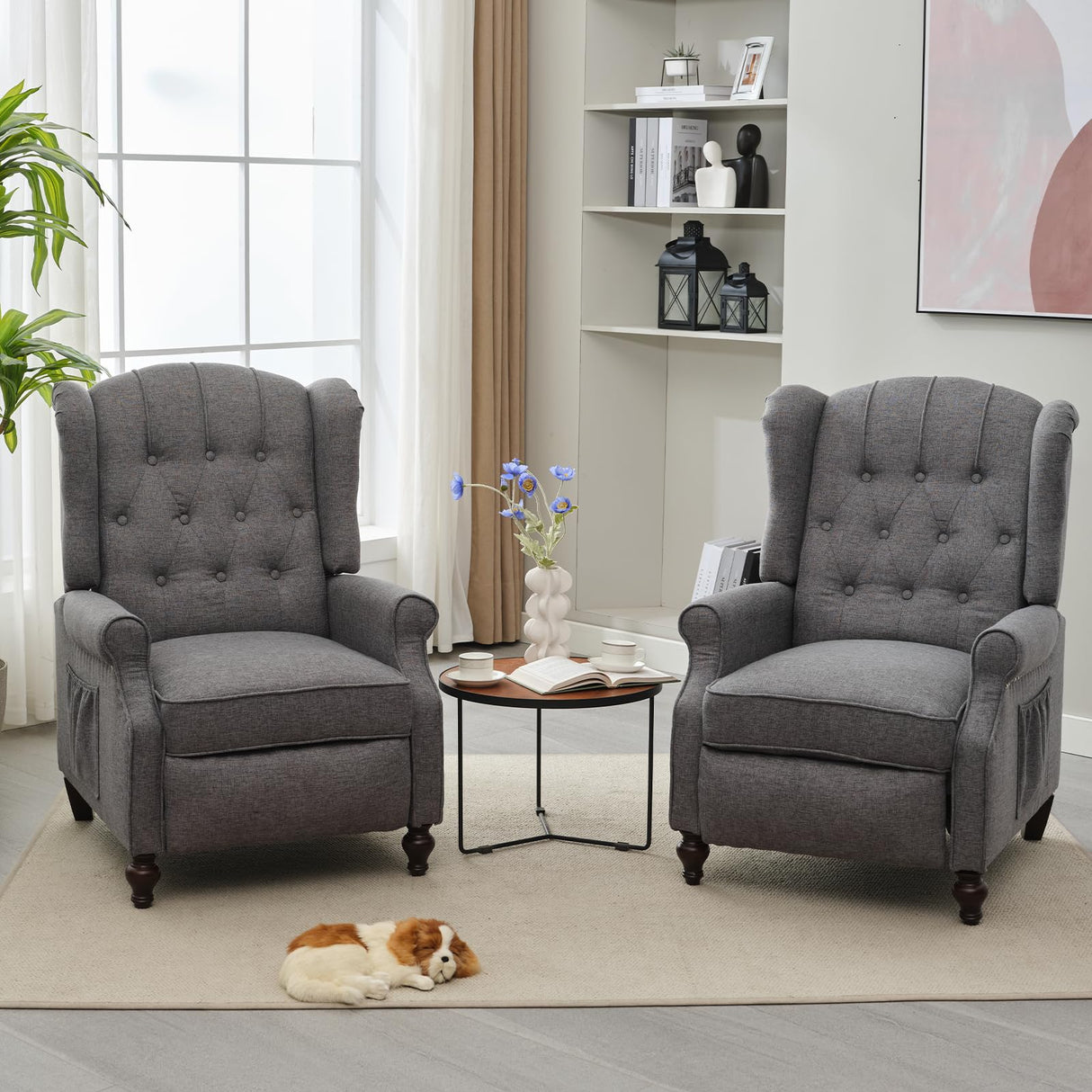 SAMERY Wingback Recliner Chair with Massage and Heat, Push Back Recliner Accent Chair, Modern Tufted Reclining Lounge Single Small Recliner Chair Set of 2 for Small Spaces, Living Room, Office SAMERY