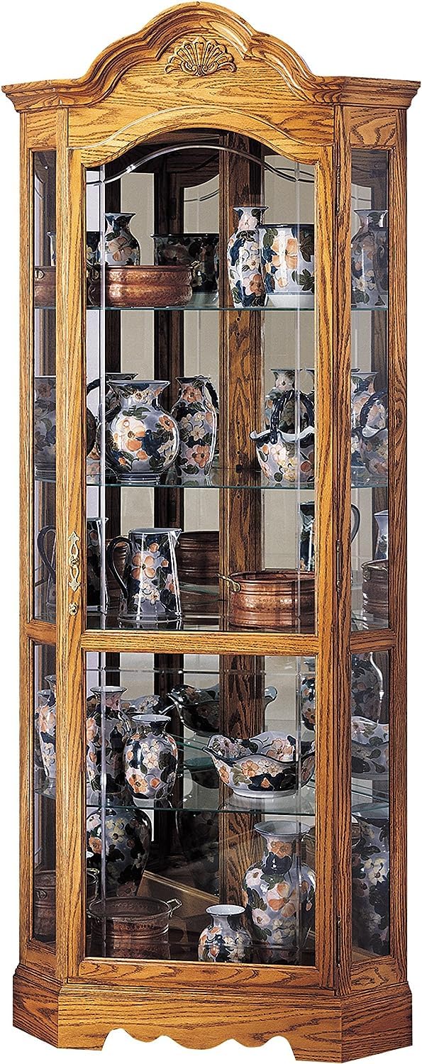 Howard Miller Bethe Corner Curio Cabinet, Golden Oak Finish with Lights Storage Cabinet - Adjustable Glass Shelves, Level Display Cases for Decorative Items, Collectibles, Living Room & Office Howard Miller