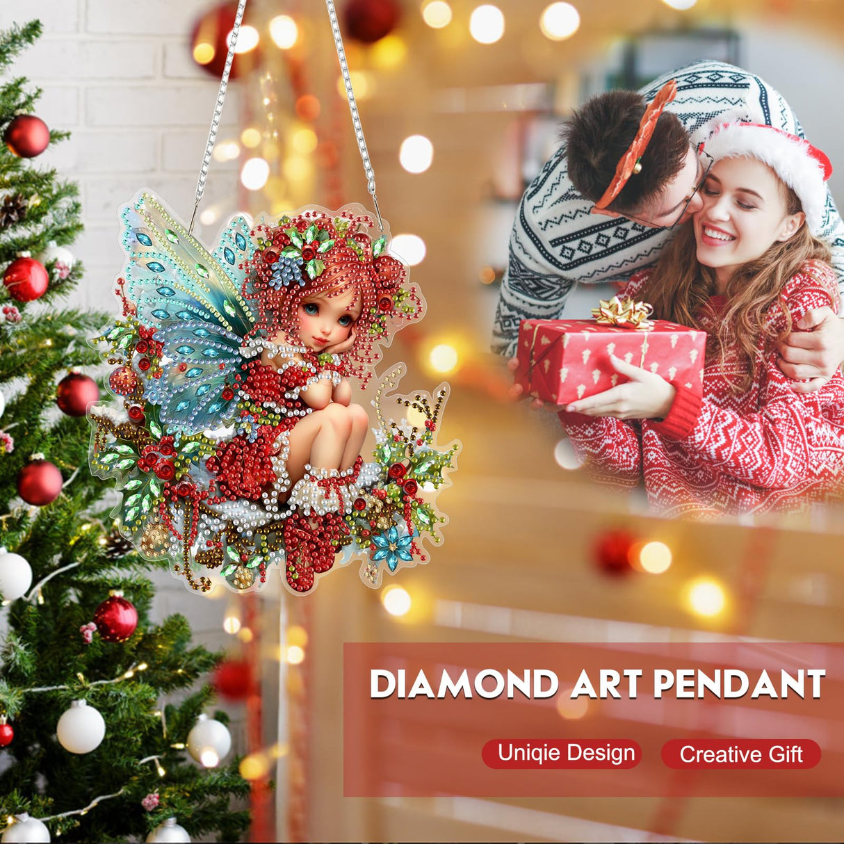 Hanging Diamond Art Kit for Adult, Christmas Angel, 5D Special Shaped Rhinestone Diamond Painting Ornament, Christmas Fairy, DIY Acrylic Diamond Art Painting Window Pendants Home Garden Wall Decor NEWENMO