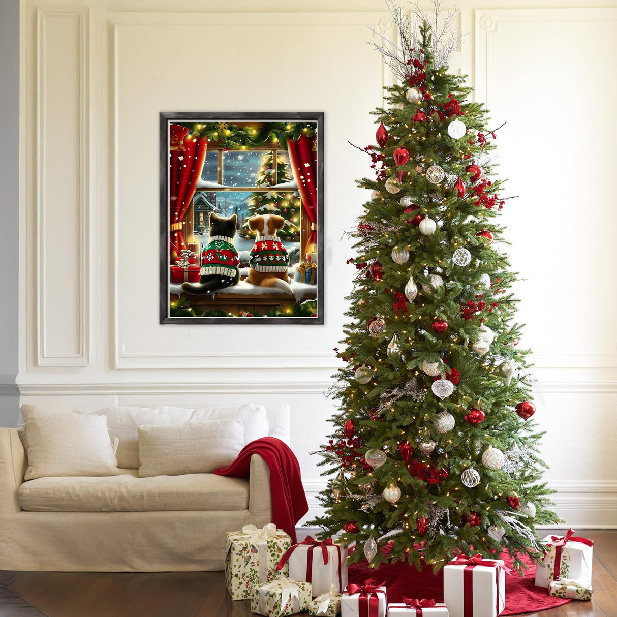 DOMROM Christmas Diamond Painting Kits, Dog and Cat 5D Diamond Art Kits,Gem Art Painting with Diamonds Dots, Arts and Crafts for Beginners Adult Wall Decor 12 x 16inch DOMROM