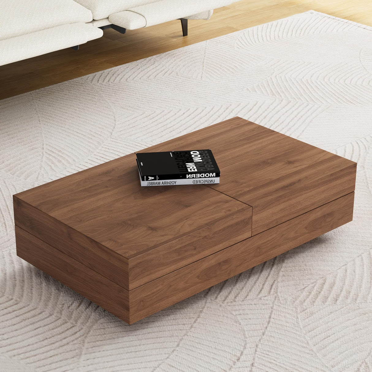 Mid-Century Modern Expandable Coffee Table (47.2"-81.8" Adjustable Centerpiece),Center Table with Large Storage for Living Room Living Rooms, Bedrooms, or Lounge Spaces,Walnut NessCarsti