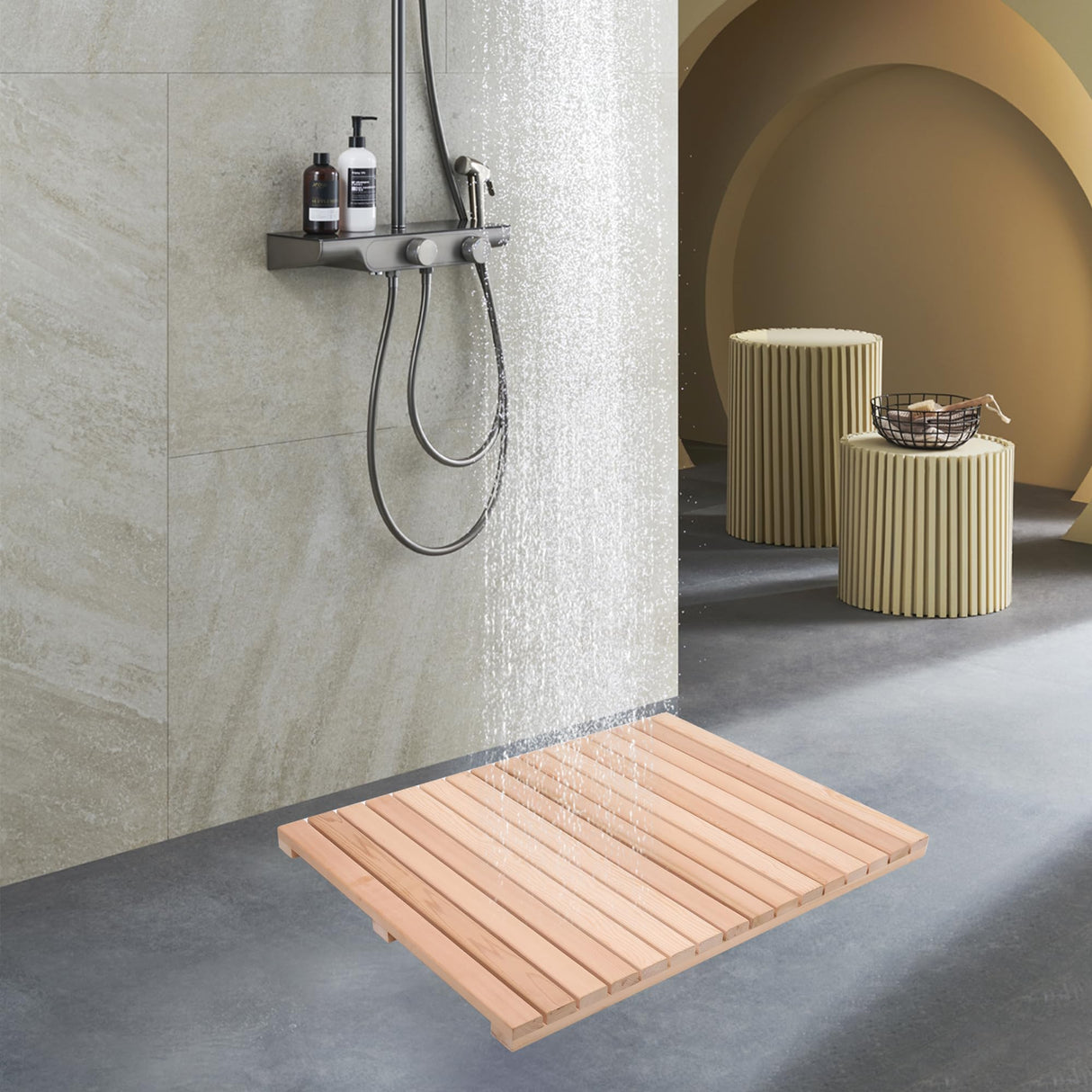 bingaai Cedar Wood Shower Mat, Cedar Wooden Bath Mats, Wood Bath Mat 31.5 × 23.6 in, Shower Stall Mat Non-Slip for Bathroom Bathtub Spa Sauna Garden Home, Wooden Floor Mat Large for Indoor and Outdoor bingaai