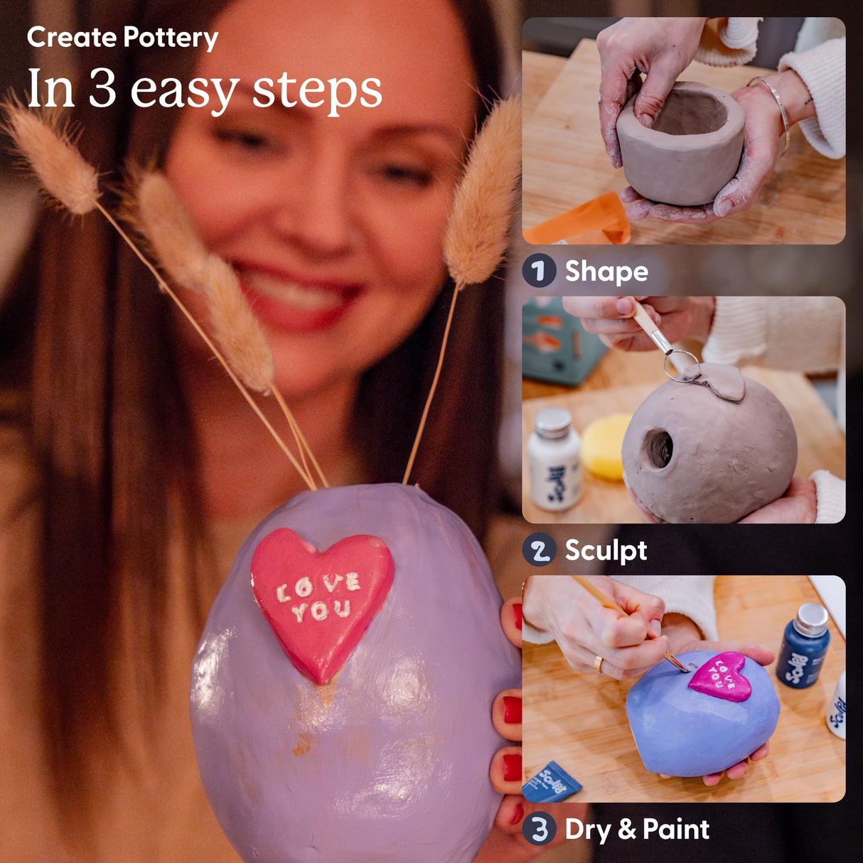 Sculpd - The Original Pottery Starter Kit - Complete Air Dry Clay Beginner Set for 2 Adults: Includes Sculpting Tools, Gloss Varnish, Paint Brushes, Guide, Video Tutorials & More - Gift, Arts Crafts Sculpd