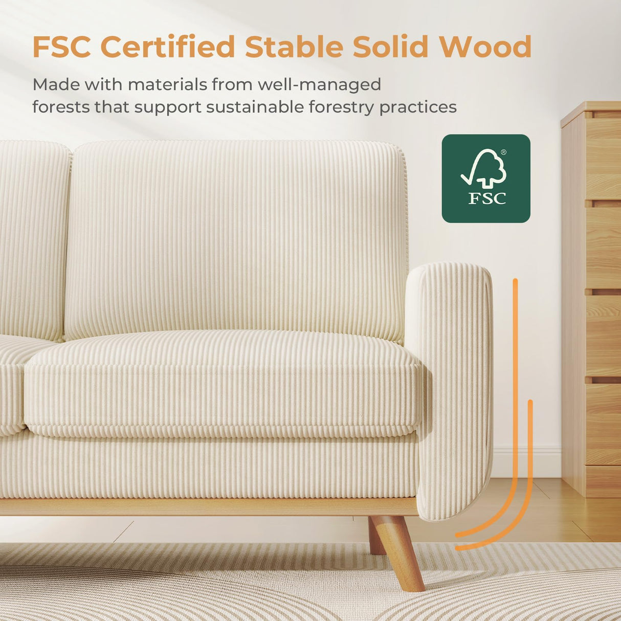 Vesgantti 68" Loveseat Sofa Beige, Comfy Corduroy Couch with Spring Cushion, Modern Sofa with Deep Seat, for Bedroom & Living Room Vesgantti