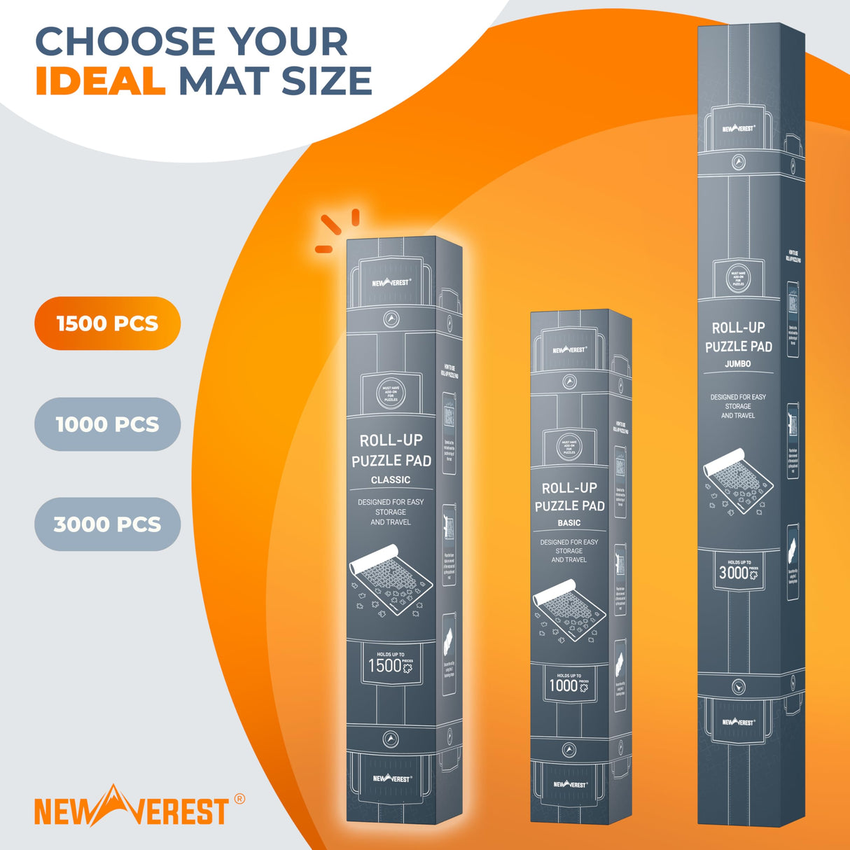 The Original Newverest Jigsaw Puzzle Mat Roll Up, Saver Pad 46” x 26” Portable Keeper Up to 1500 Pieces with Non-Slip Rubber Bottom & Smooth Top + 3 Puzzle Sorting Trays & Travel-Friendly Storage Bag Newverest