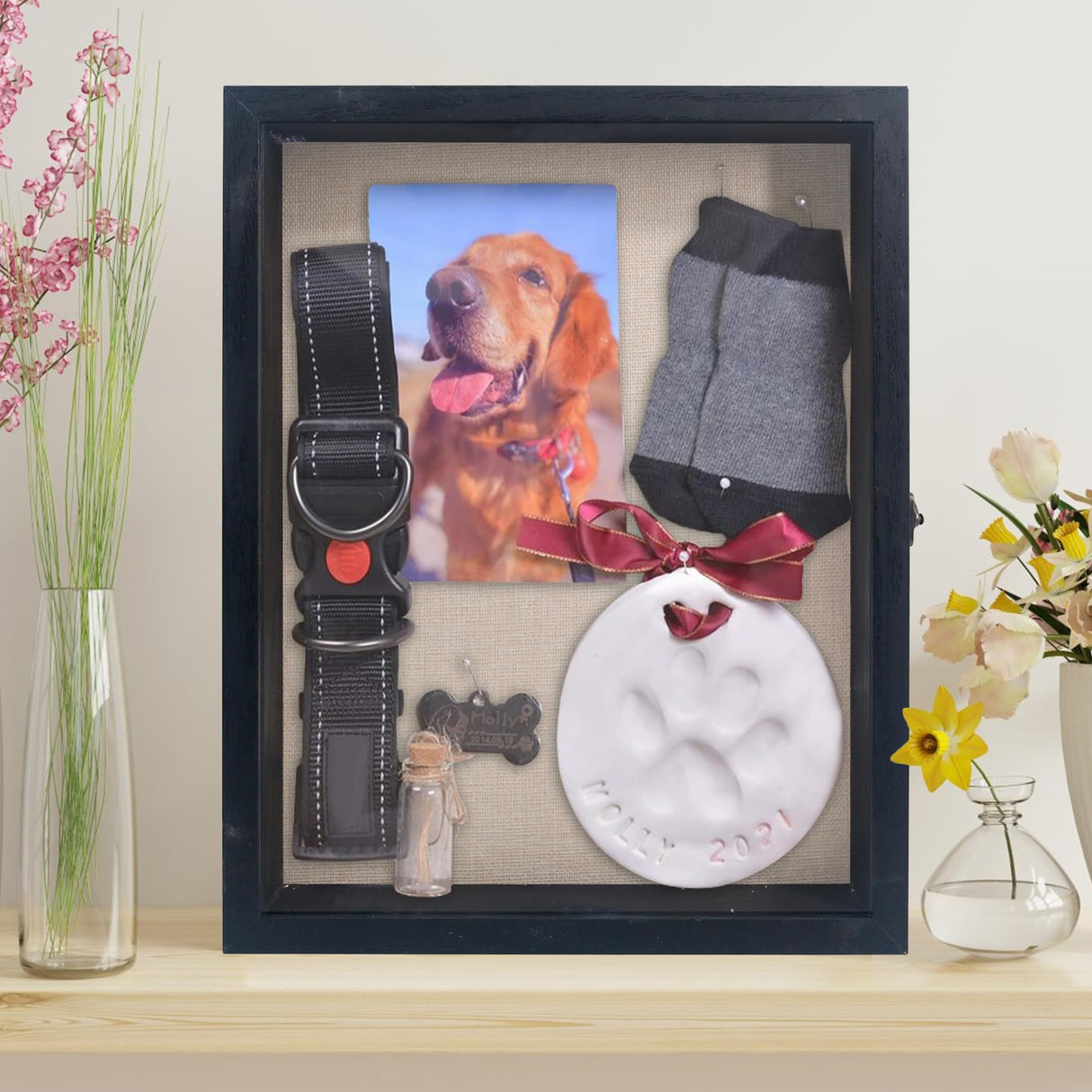 Hodeframe Pet Memorial Shadow Box 11x14, Pet Memorial Dispaly Case Picture Frame Dogs and Cats with Glass Window and for Loss of Dog Cat Passed Away Remembrance Display Case Hodeframe