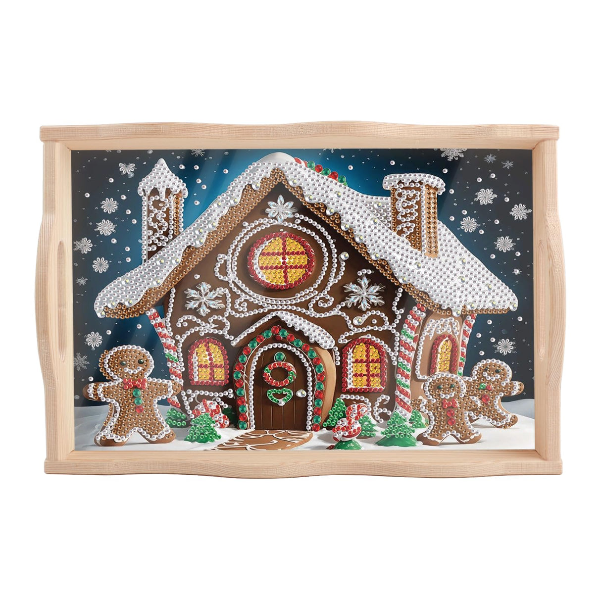 JISHSHAY Diamond Art Serving Tray Diamond Painting Food Tray Gem Art Serving Platter Gem Painting Mosaic Kits for Adults DIY Kits for Adults, with Handle 20×30cm/7.87×11.81in, Christmas Winter House JISHSHAY