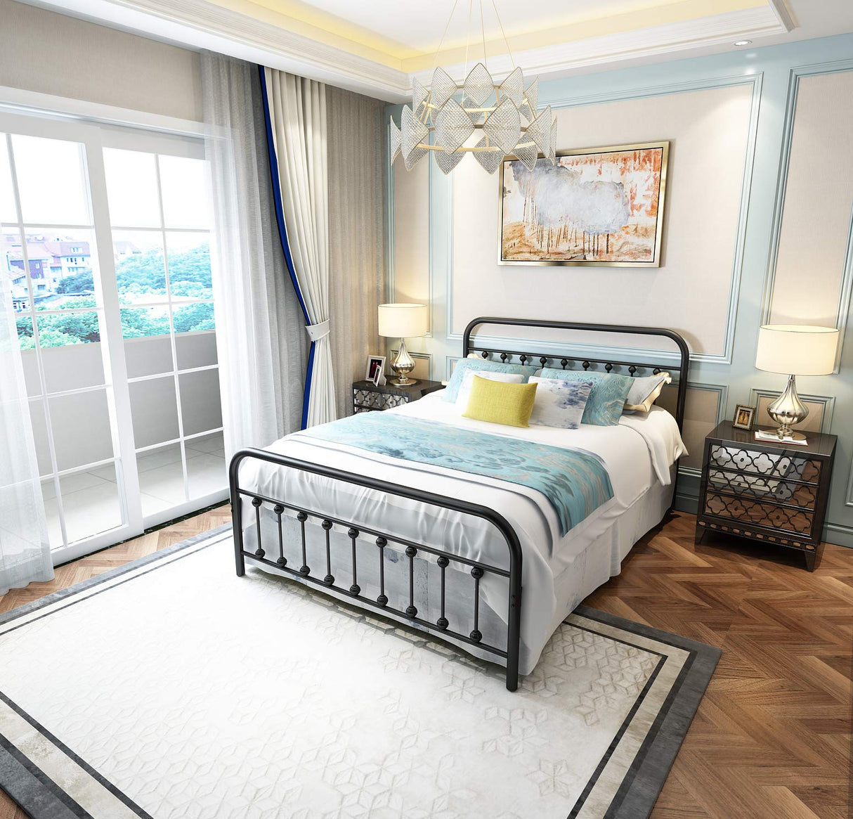 NEEBIRGELIA Black Metal Bed Frame Queen Size with Headboard and Footboard Single Platform Mattress Base,Metal Tube and Iron-Art Bed(Queen,Black) NEEBIRGELIA