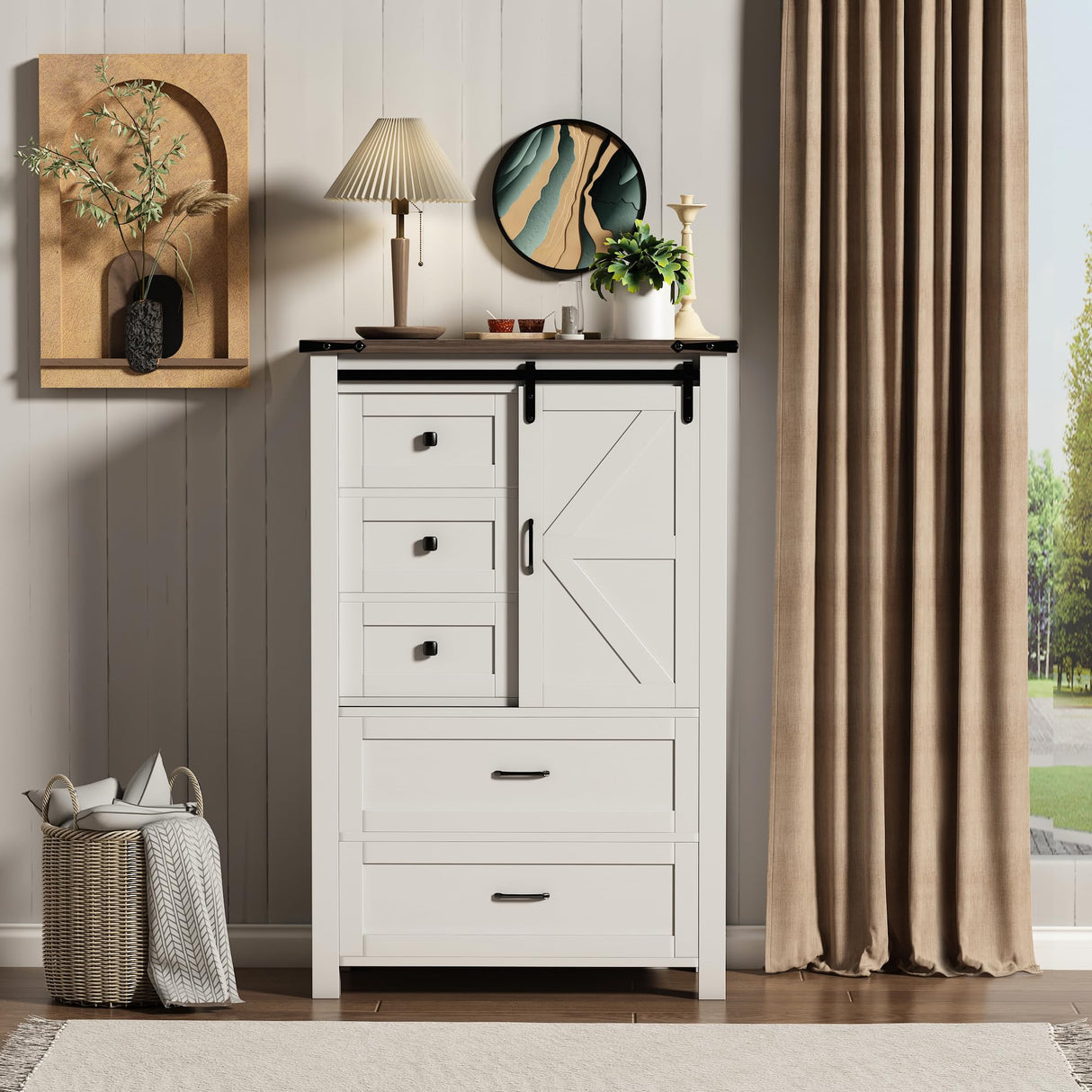 wanan 5 Drawer Dresser, 48" Farmhouse Dressers & Chests of Drawers, Tall Chest of Drawers for Bedroom, Living Room wanan