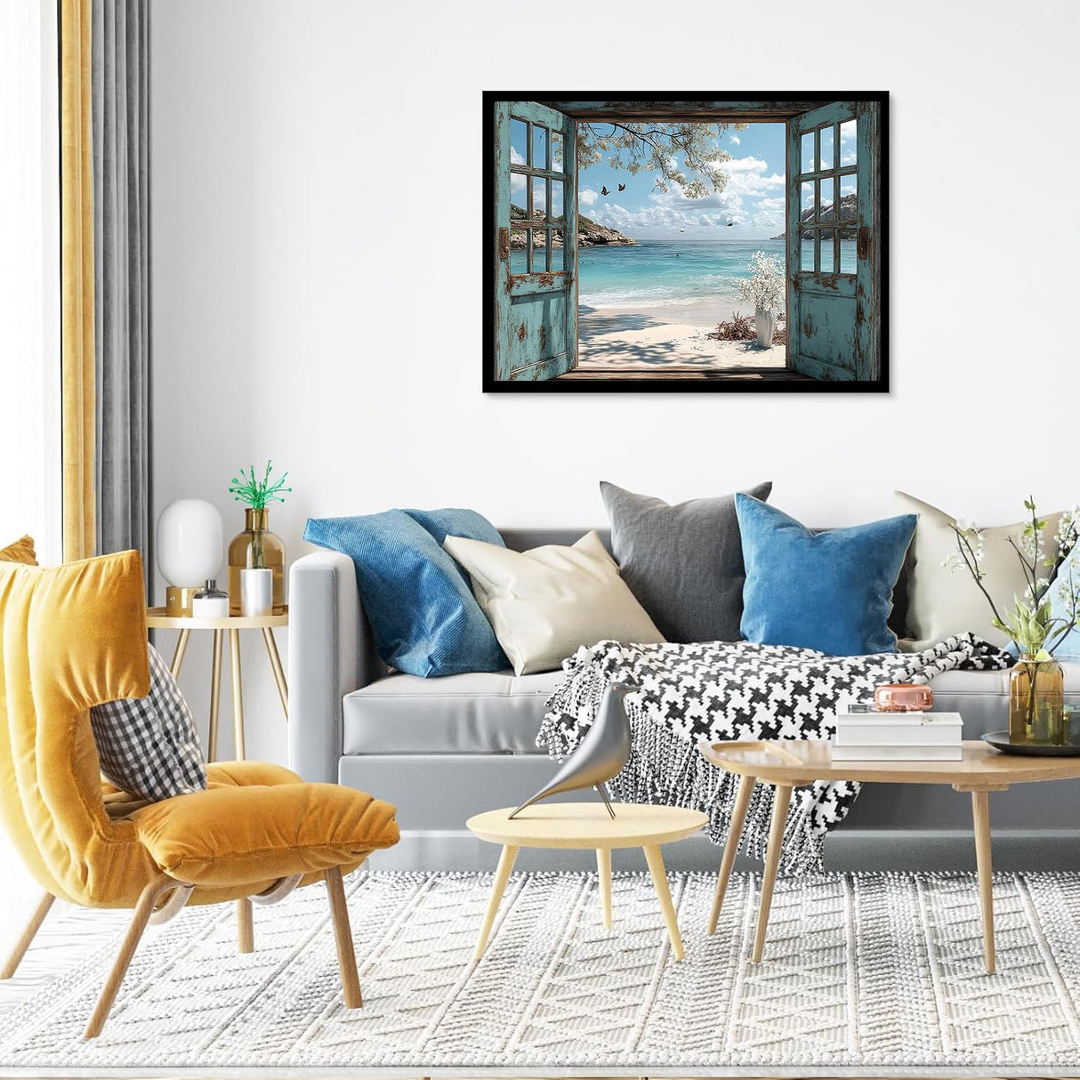 DAZZLEDOTS Diamond Art Kits for Adults, Window Beach Diamond Painting 5D Seaside Diamond Art Kits for Beginners DIY Full Drill Paint by Diamonds Dot Ocean Gem Art for Home Wall Decor 16 x 12 Inch DAZZLEDOTS