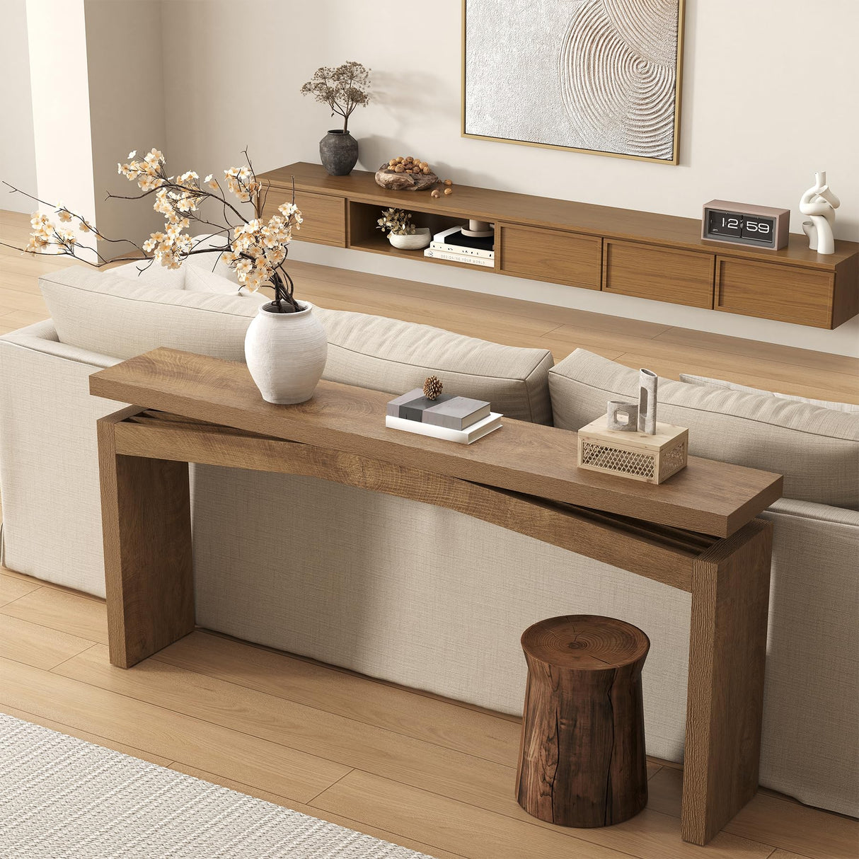 Epecoya 63-Inch Wood Console Table for Entryway Living Thin, Long Wooden Rectangular Sofa Tables Behind Couch, Large Farmhouse Foyer Hallway Table for Home, Living Room, Apartment, Natural Brown Epecoya