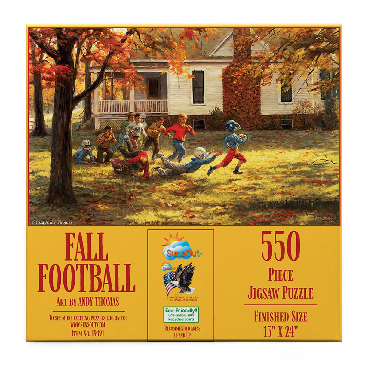 SUNSOUT INC - Fall Football - 550 pc Jigsaw Puzzle by Artist: Andy Thomas - Finished Size 15" x 24" - MPN# 19391 SunsOut