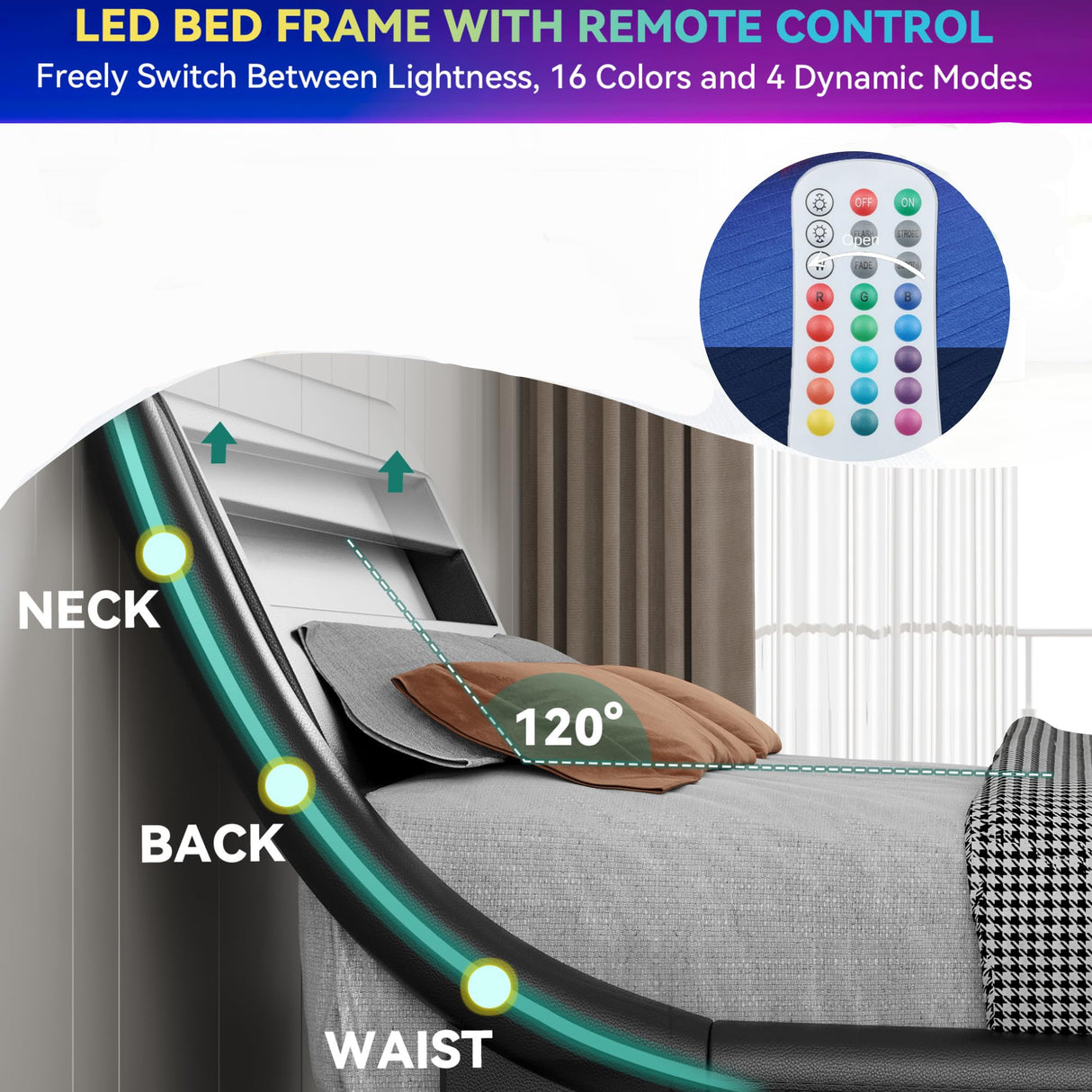 YITAHOME King Size LED Platform Bed Frame with Adjustable Headboard/No Box Spring Need/Easy Assembly/Faux Leather in Black YITAHOME