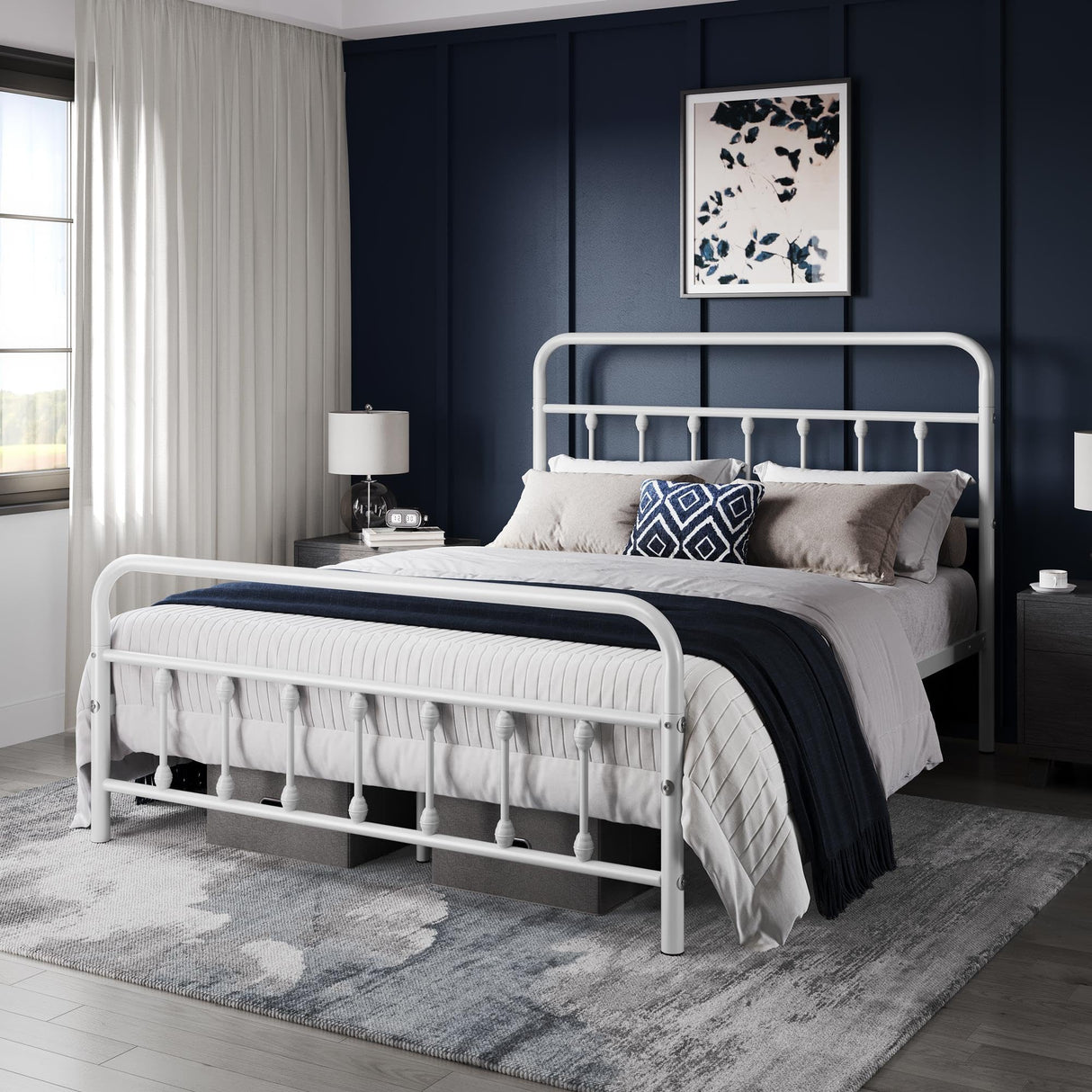 Yaheetech Classic Metal Platform Bed Frame Mattress Foundation with Victorian Style Iron-Art Headboard/Footboard/Under Bed Storage/No Box Spring Needed/Full Size White Yaheetech