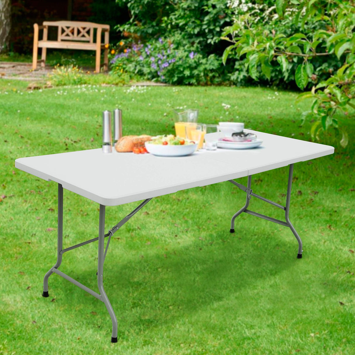 FORUP 6ft Table, Folding Utility Table, Fold-in-Half Portable Plastic Picnic Party Dining Camp Table (White) FORUP