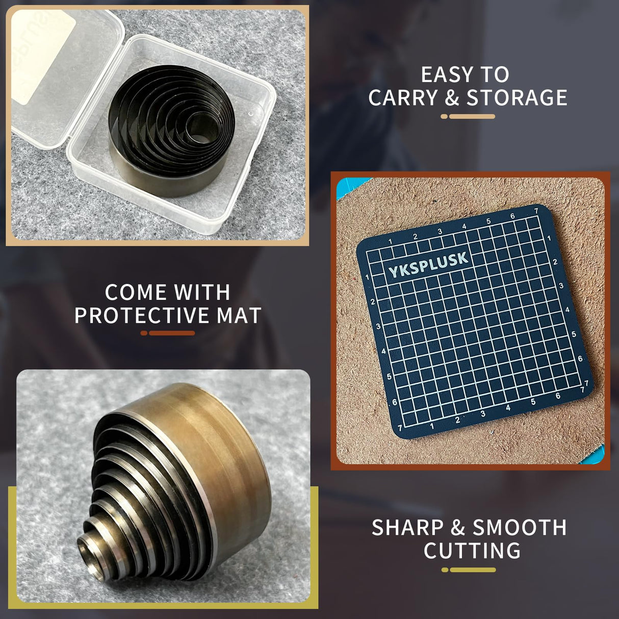 YKSPLUSK Leather Circle Cutter Tool Set, 9 Pieces Circle Punch Tools 15 20 25 30 35 40 45 50 55mm, High Carbon Steel Round Leather Cutting Dies - Leather Hole Punch Tool Kit for DIY Leather Crafts YKSPLUSK