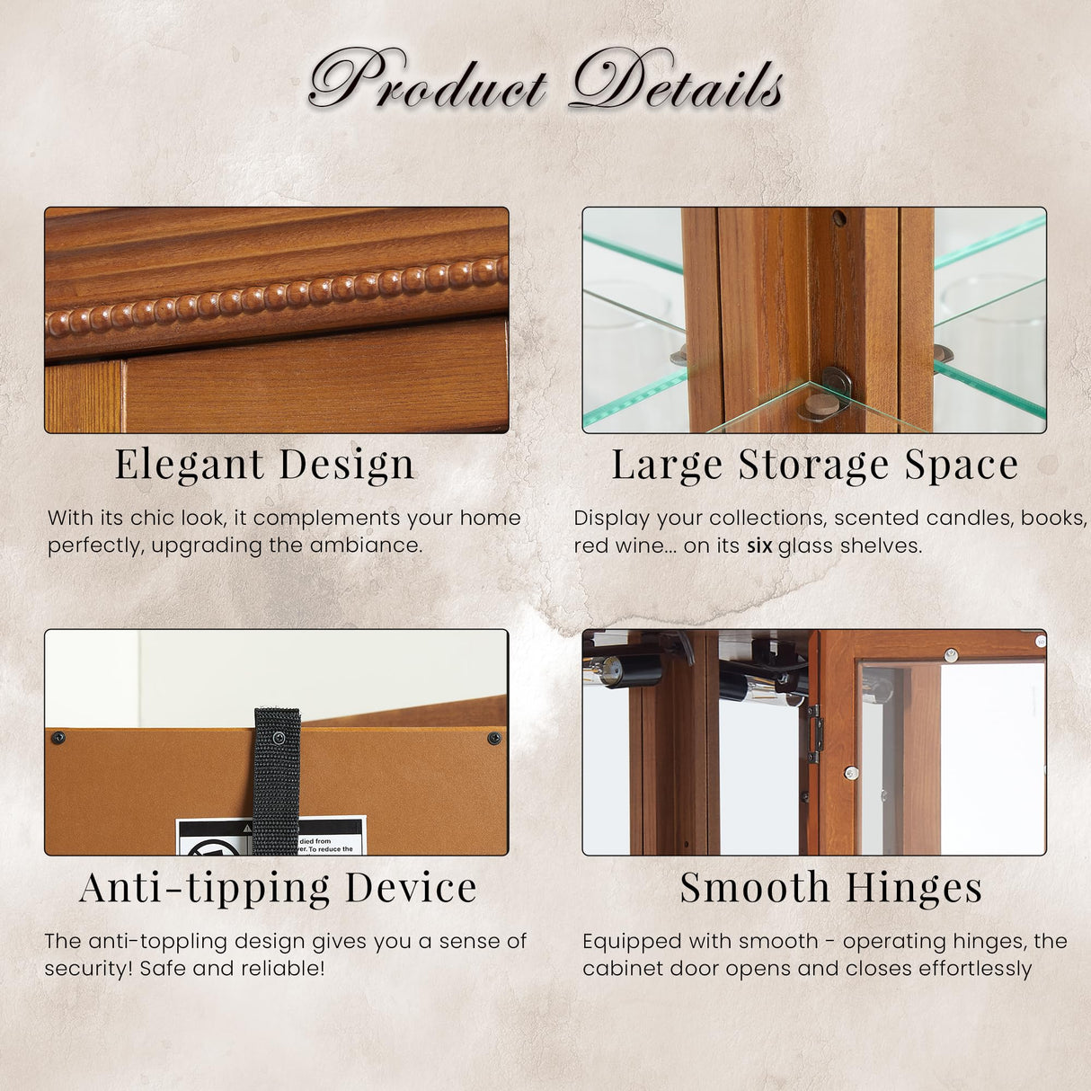 Eyisean Lighted Corner Curio Cabinet 70" Glass Display Cage with 6 Tempered Adjustable Shelves, Freestanding Home Bar Cabinet with Door, Rack for Liquor Storage and Living Room (Oak) Eyisean