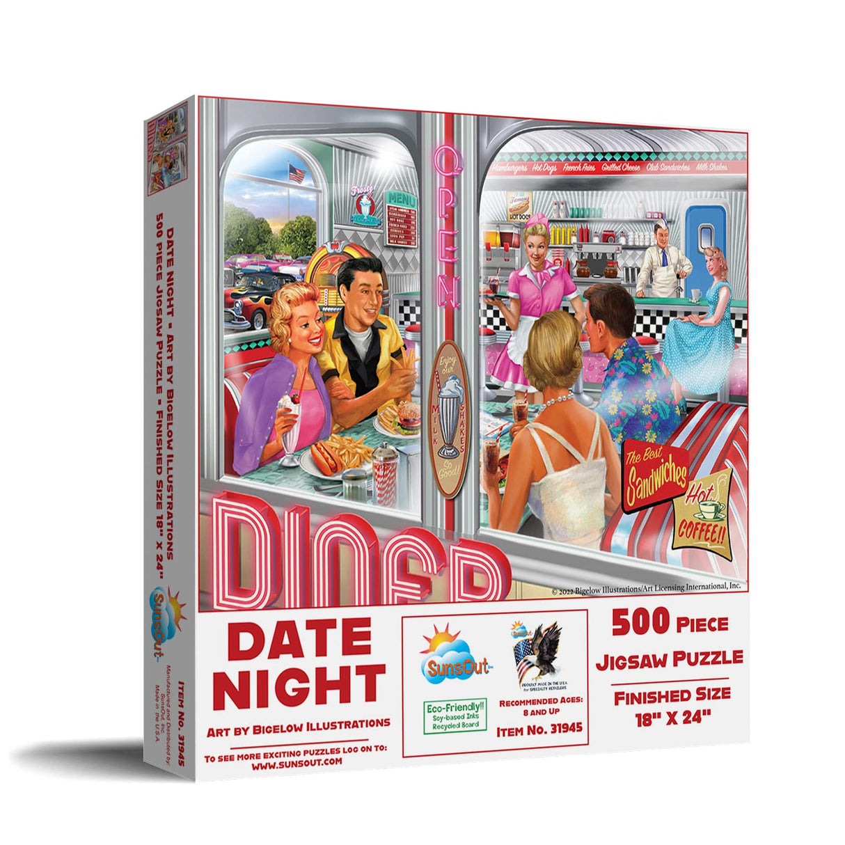 SUNSOUT INC - Date Night - 500 pc Jigsaw Puzzle by Artist: Bigelow Illustrations - Finished Size 18" x 24" - MPN# 31945 SunsOut