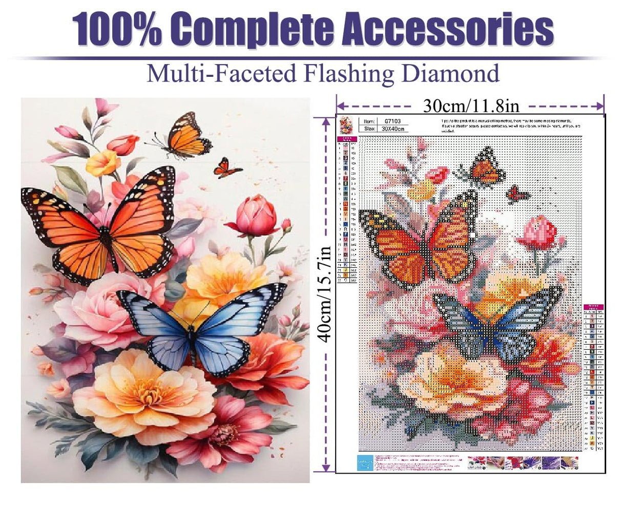 Diamond Art Kits for Adults - Butterfly Flowers Diamond Painting Kits DIY 5D Full Drill Diamond Dots Paintings with Diamonds Gem Art and Crafts for Home Decor 12x16 Inch Fuinkqe
