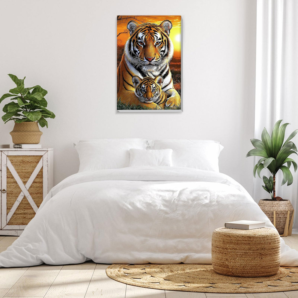 Bowetile Framed Paint by Numbers Tiger for Adults Beginners, Adults' Paint-by-Number Tiger Kits, Easy Adult Paint by Number Kits on Canvas, Acrylic Animals Number Painting for Home Decor, 8x12in Bowetile