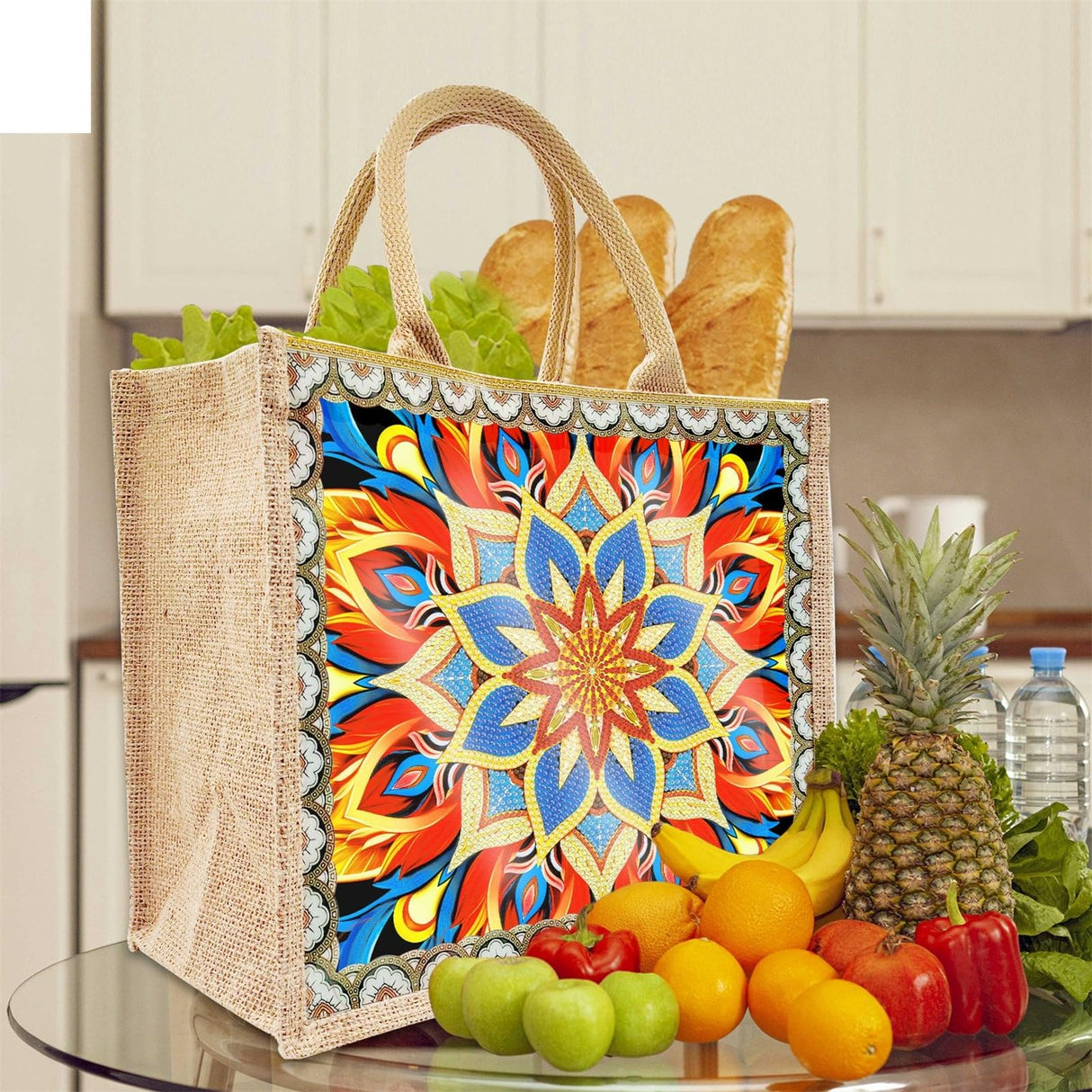 Generic 5D Diamond Art Painting Tote Bag Kit, DIY 5D Diamond Art Painting Handbag Kits, Diamond Art Painting Bag, (Single Side Dot Diamond) (#07-Mandala) WoodArtSupply